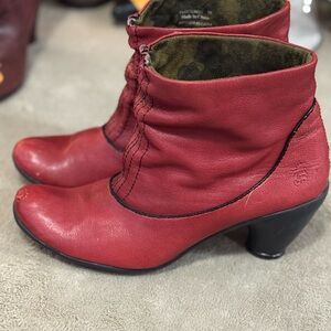 Red Leather Ankle Boots